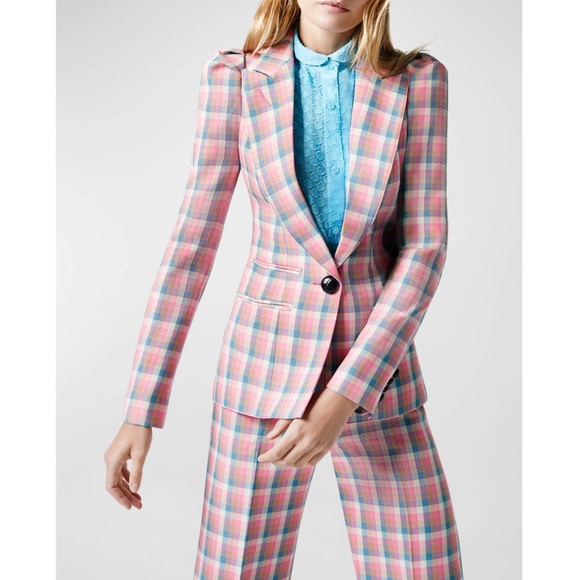NWT $825 Smythe Box-Pleat Tailored Check Blazer in Begonia Check! - Picture 1 of 4